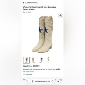Women's Cuce Cream Dallas Cowboys Cowboy Boots NWT SIZE 8